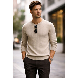 100% Pure Silk Knit Sweater Men’s Size XL Beige Luxury Lightweight